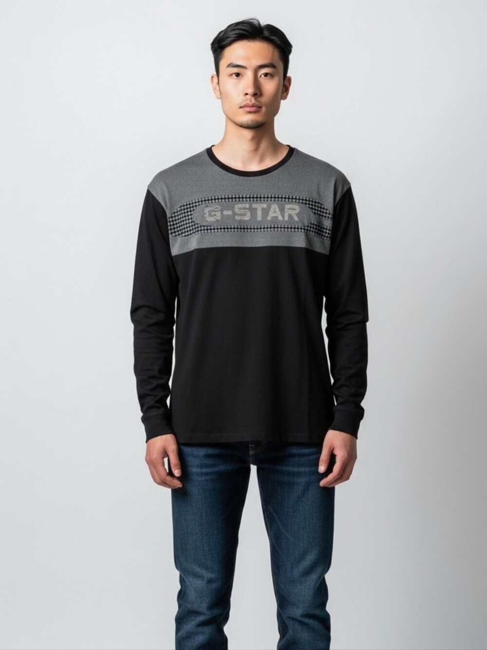 G-Star Raw Black Gray Basic Tee Colorblock Long Sleeve Men's T-shirt Size 2XL